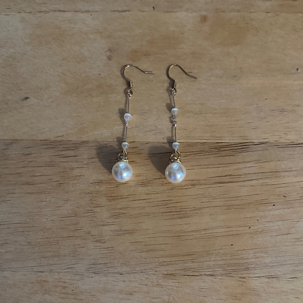 Gold and Pearl Dangle Earrings